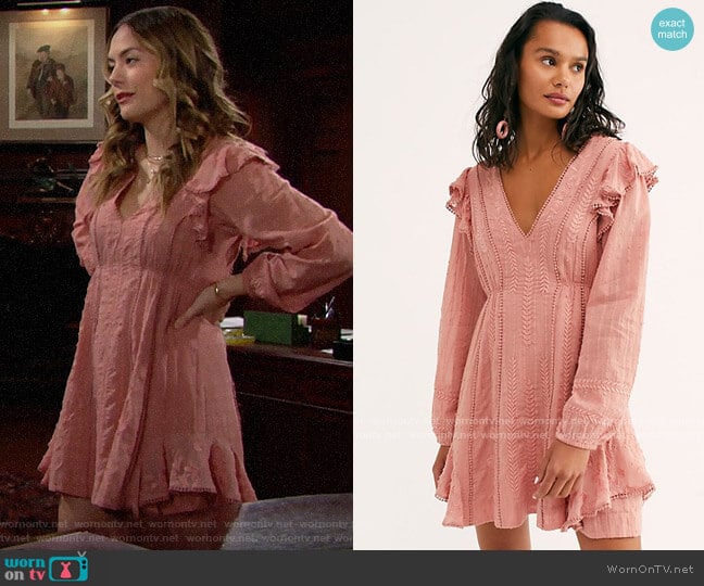 Free People Isabella Mini Dress in Dusty Rose worn by Hope Logan (Annika Noelle) on The Bold and the Beautiful