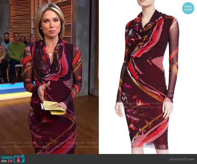 Patchwork Flower Cowl-Neck Long-Sleeve Dress by Fuzzi worn by Amy Robach on Good Morning America