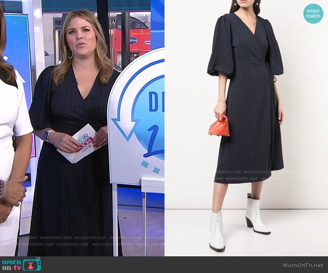 Total Eclipse Pinstripe Wrap Dress by Ganni worn by Jenna Bush Hager on Today