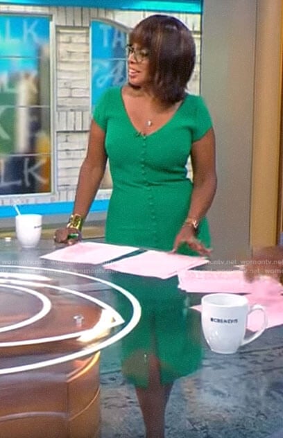 Gayle’s green button front dress on CBS Mornings