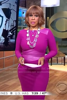 Gayle’s pink leather panel dress on CBS This Morning