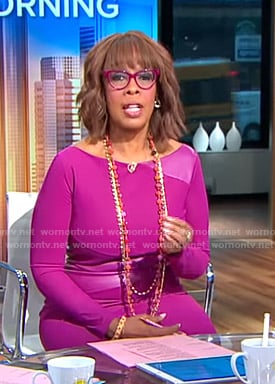 Gayle’s pink leather panel dress on CBS This Morning