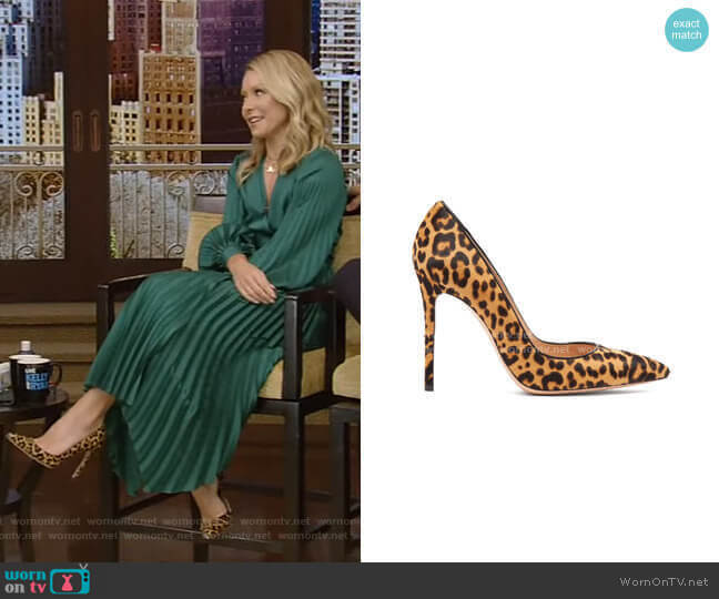 Leopard-Print Pumps by Gianvito Rossi worn by Kelly Ripa on Live with Kelly and Mark