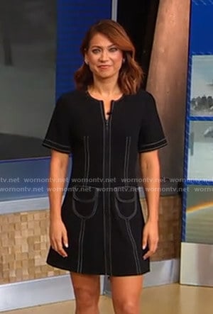 Ginger’s black mini dress with white stitching on Good Morning America