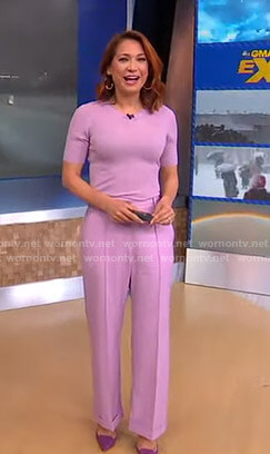 Ginger’s pink ribbed sweater and high waist pants on Good Morning America