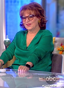 Joy’s green silk v-neck blouse on The View