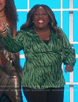 Sheryl’s green zebra stripe top on The Talk