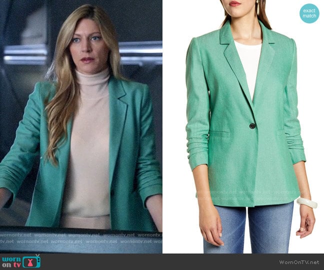 Halogen Ruched Sleeve Blazer worn by Ava Sharpe (Jes Macallan) on Legends of Tomorrow