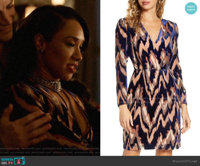 Harlyn Velvet Burnout Long Sleeve Cocktail Dress worn by Iris West (Candice Patton) on The Flash