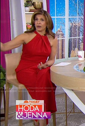Hoda's red halter neck jumpsuit on Today