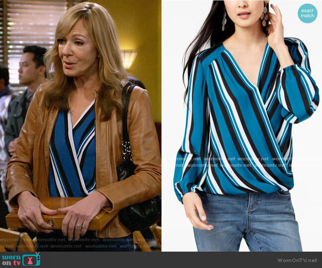 INC International Concepts Striped Surplice Top worn by Bonnie Plunkett (Allison Janney) on Mom