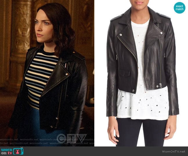 IRO Ashville Leather Jacket worn by Cara Bloom (Violett Beane) on God Friended Me