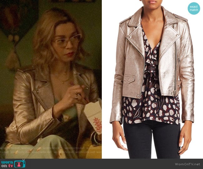 IRO Ashville Cropped Metallic Jacket worn by Pepper Smith (Julia Chan) on Katy Keene