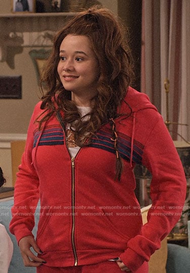 Jade's red striped track suit on Family Reunion