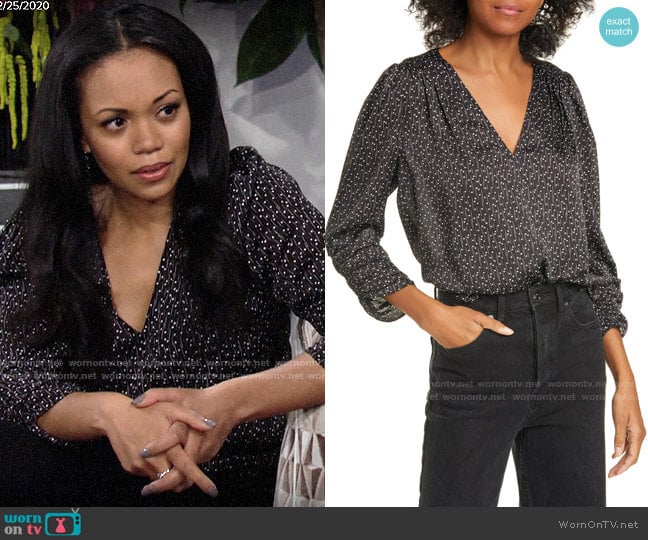 WornOnTV: Amanda’s black printed v-neck top on The Young and the ...