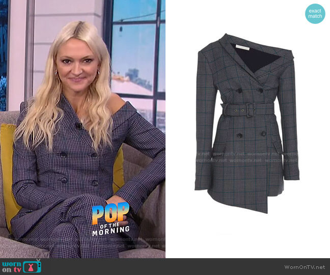 Plaid One Shoulder Blazer by Jonathan Simkhai worn by Zanna Roberts Rassi on E! News