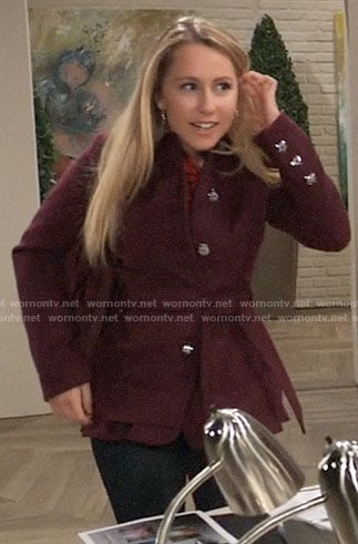 Josslyn’s burgundy belted coat on General Hospital