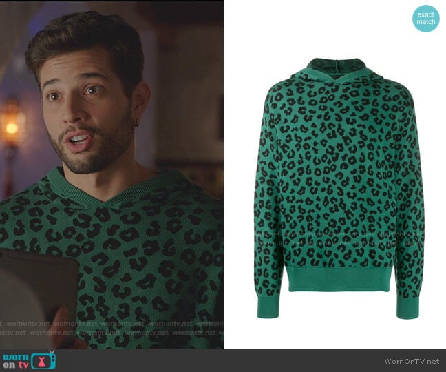 Jungle Leopard Sweater Hoodie by Just Don worn by Sam Flores (Rafael de la Fuente) on Dynasty