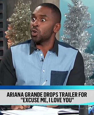 Justin's colorblock shirt on E! News Daily Pop