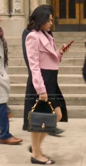 Katy’s pink and black coat on Katy Keene