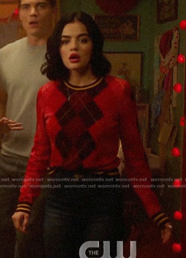 Katy’s red argyle sweater on Katy Keene