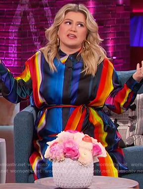 Kelly's multicolored stripe shirtdress on The Kelly Clarkson Show