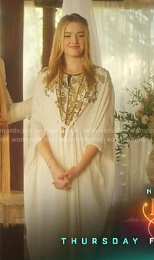 Kirby’s white bead embellished caftan on Dynasty