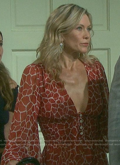 Kristen’s red giraffe print dress on Days of our Lives