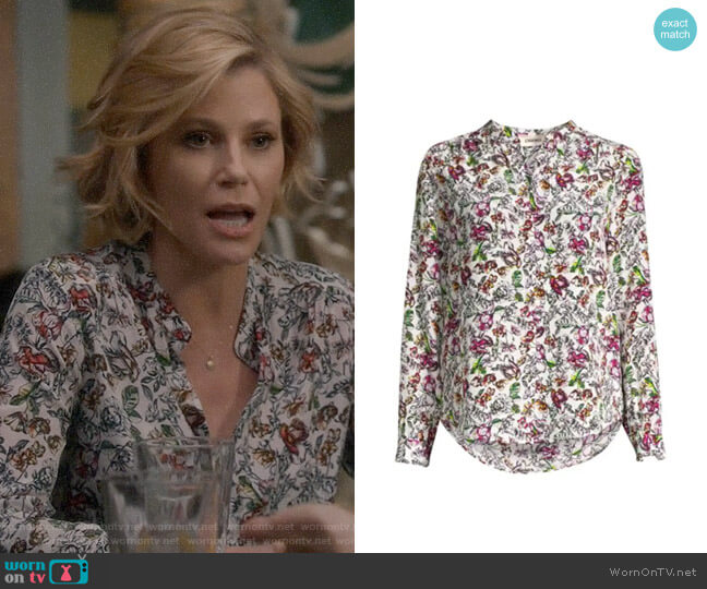 L'Agence Bardot Floral Silk Blouse worn by Claire Dunphy (Julie Bowen) on Modern Family