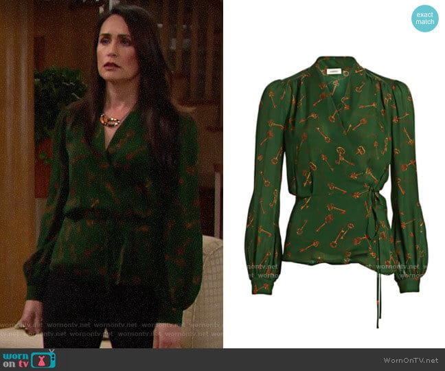 L'Agence Cara Blouse in Pine worn by Quinn Fuller (Rena Sofer) on The Bold and the Beautiful