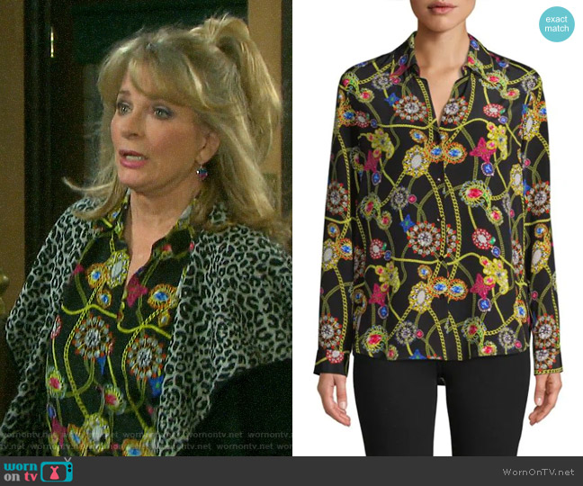 L'Agence Printed Silk Shirt worn by Hattie Adams (Deidre Hall) on Days of our Lives