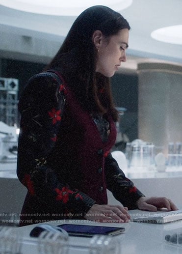 Lena's black floral blouse on Supergirl