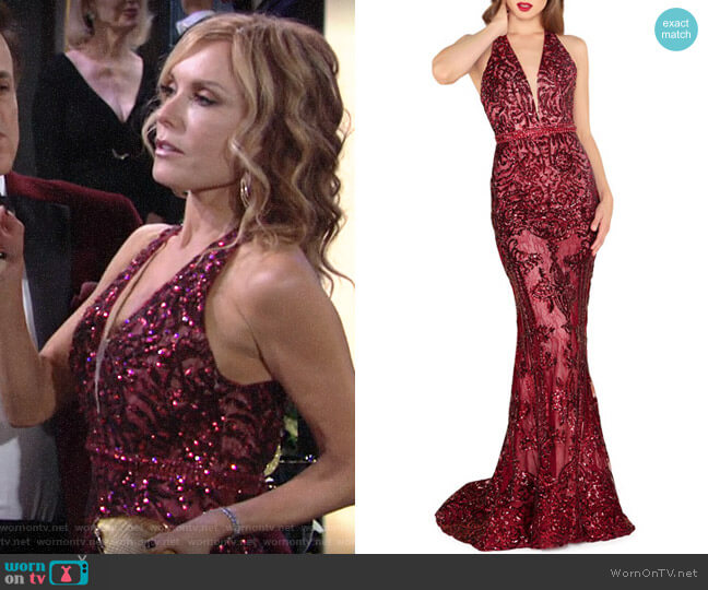 Mac Duggal Sequin Lace Halter Gown worn by Lauren Fenmore (Tracey Bregman) on The Young and the Restless