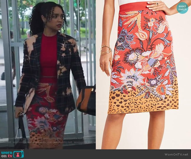 Delphinia Knit Pencil Skirt by Maeve worn by Kat Edison (Aisha Dee) on The Bold Type