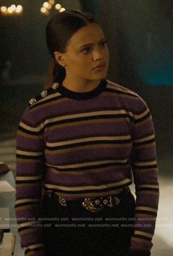 Maggie's purple striped sweater with crystal buttons on Charmed