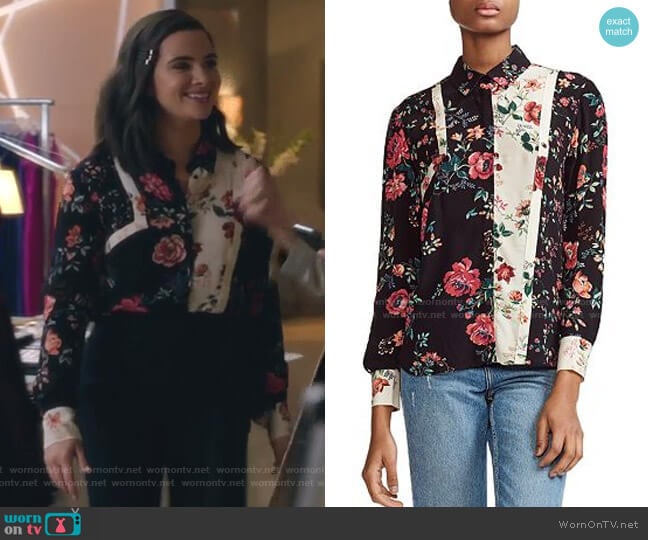 Ciller Patchwork Floral Print Shirt by Maje worn by Jane Sloan (Katie Stevens) on The Bold Type