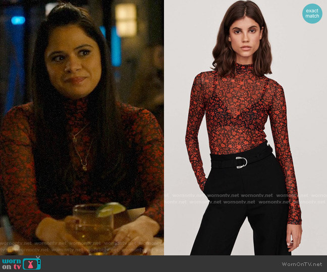 Maje Thomy Floral Turtleneck Top worn by Mel Vera (Melonie Diaz) on Charmed