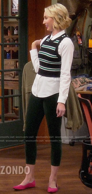 Mandy's black and green striped top and pink flats on Last Man Standing