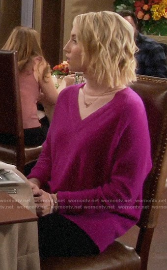 Mandy’s magenta pink v-neck sweater on Last Man Standing