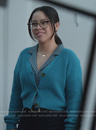 Mariana's teal cropped cardigan on Good Trouble