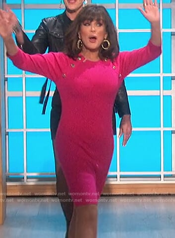 Marie’s pink button embellished sweater dress on The Talk