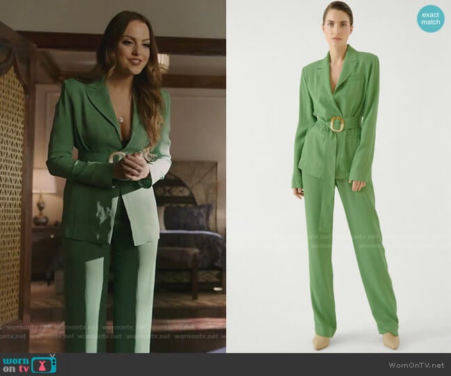 Belted Blazer Jacket and Lightweight Straight Pants by Materiel worn by Fallon Carrington (Elizabeth Gillies) on Dynasty