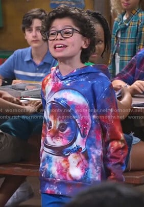 Matteo's galaxy cat print hoodie on Bunkd