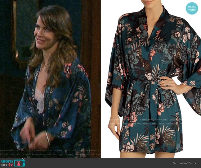 Midnight Bakery Tropical Floral-Print Robe worn by Sarah Horton (Linsey Godfrey) on Days of our Lives