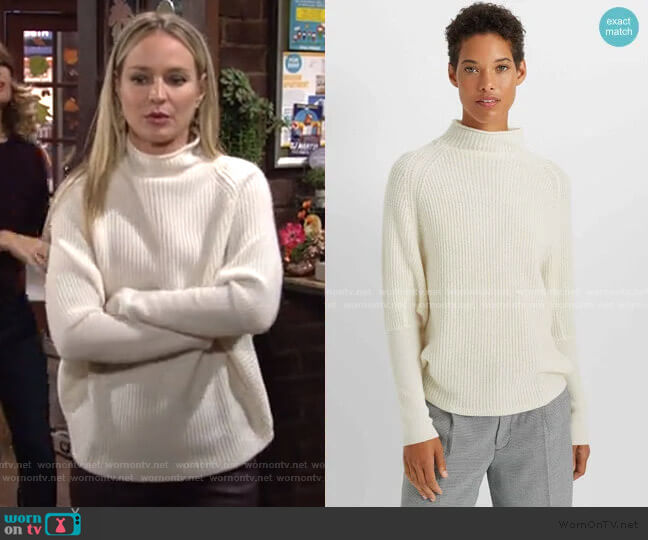 Club Monaco Emma Cashmere Sweater in Chic Cream worn by Sharon Newman (Sharon Case) on The Young and the Restless