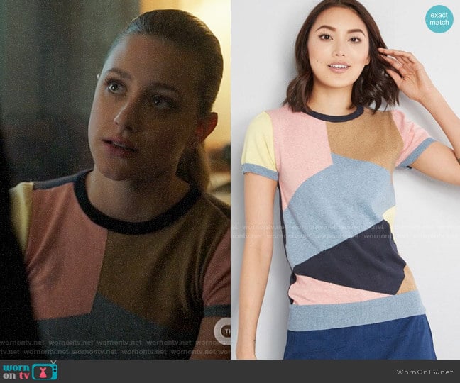 ModCloth Masterful Mosaic Short Sleeve Sweater worn by Betty Cooper (Lili Reinhart) on Riverdale