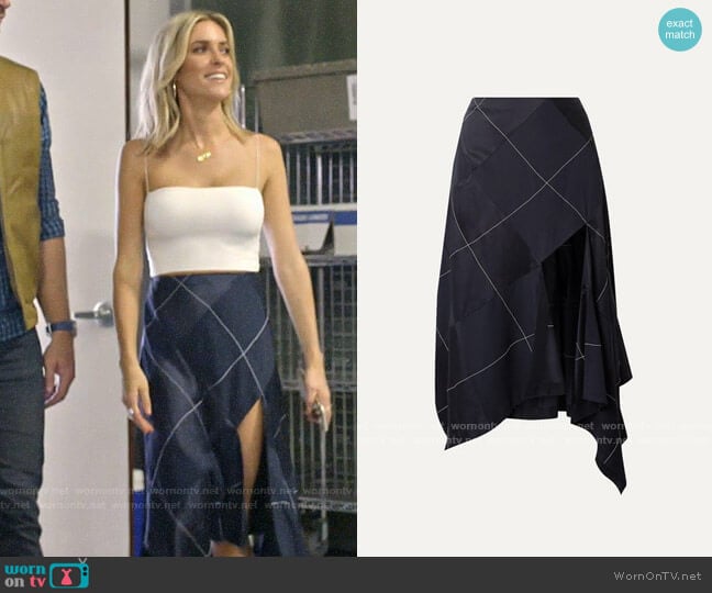 Monse Asymmetric paneled satin and crepe midi skirt worn by Kristin Cavallari on Very Cavallari