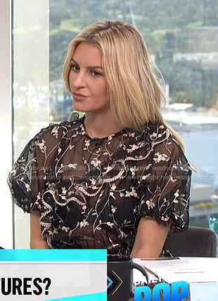 Morgan's black embroidered sheer top on E! News Daily Pop