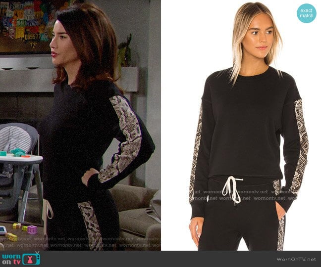 n:Philanthropy Azure Sweatshirt in Sand Python worn by Steffy Forrester (Jacqueline MacInnes Wood) on The Bold and the Beautiful