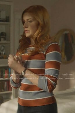 Nancy’s brown and blue striped sweater on Nancy Drew